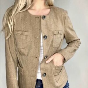 Brown Penny Blazer Jacket Herringbone Ponte Stretch Career Size Medium - NWOT